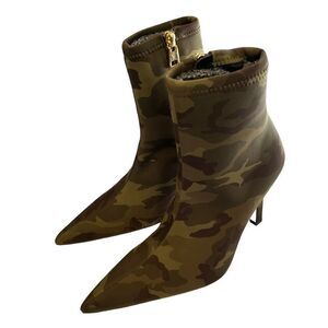 Good American Camo High Kickstand‎ Stretch Ankle Boots Stiletto Booties